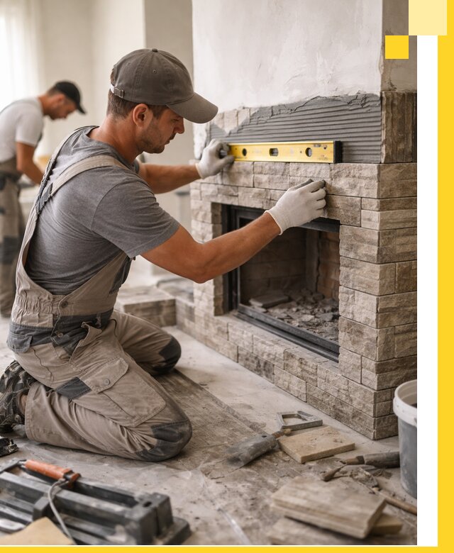 Облицовка каминов в Пушкине, монтаж и отделка натуральным камнем