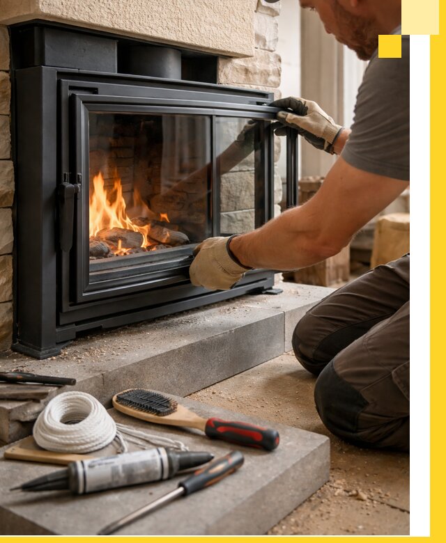 Производство, монтаж и доставка каминов со стеклом в Пушкине