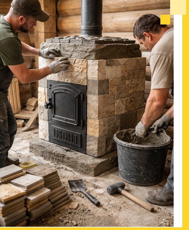 Облицовка банной печи под ключ в Пушкине: камень и плитка