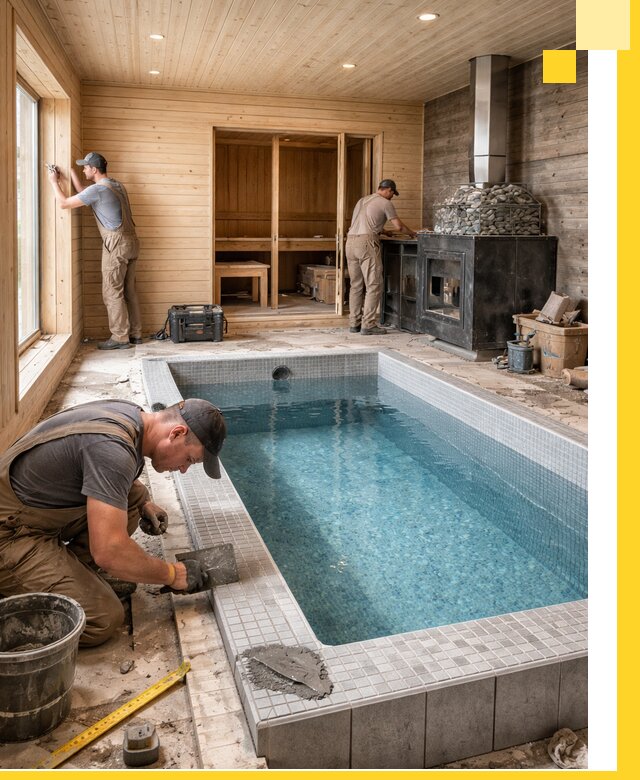 Проект бани с бассейном и сауной в Пушкине под ключ