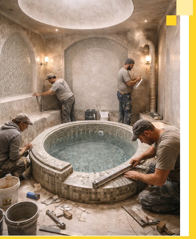 Профессиональное строительство хамама с бассейном в Пушкине под ключ